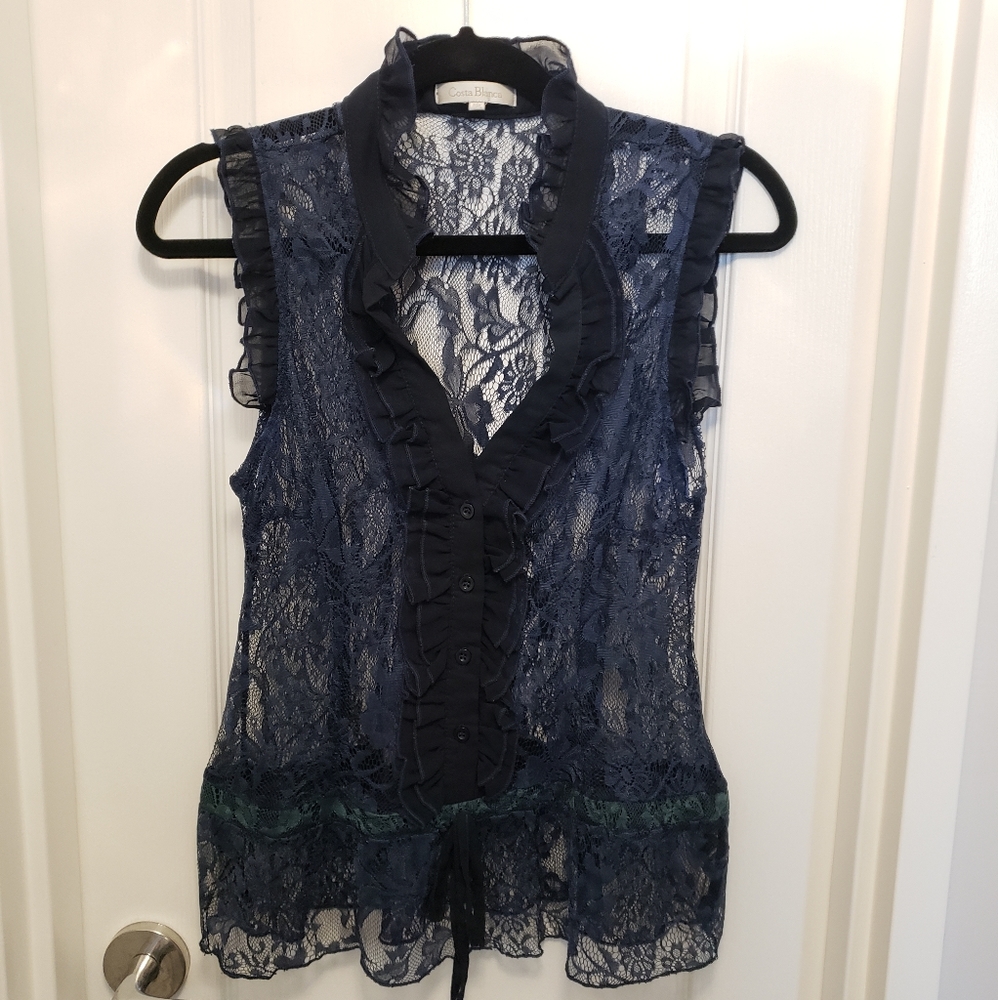 Navy see through lace top